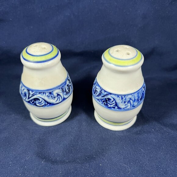 Other - Vintage Ceramic Blue & White Salt & Pepper Shakers With Yellow Accents
